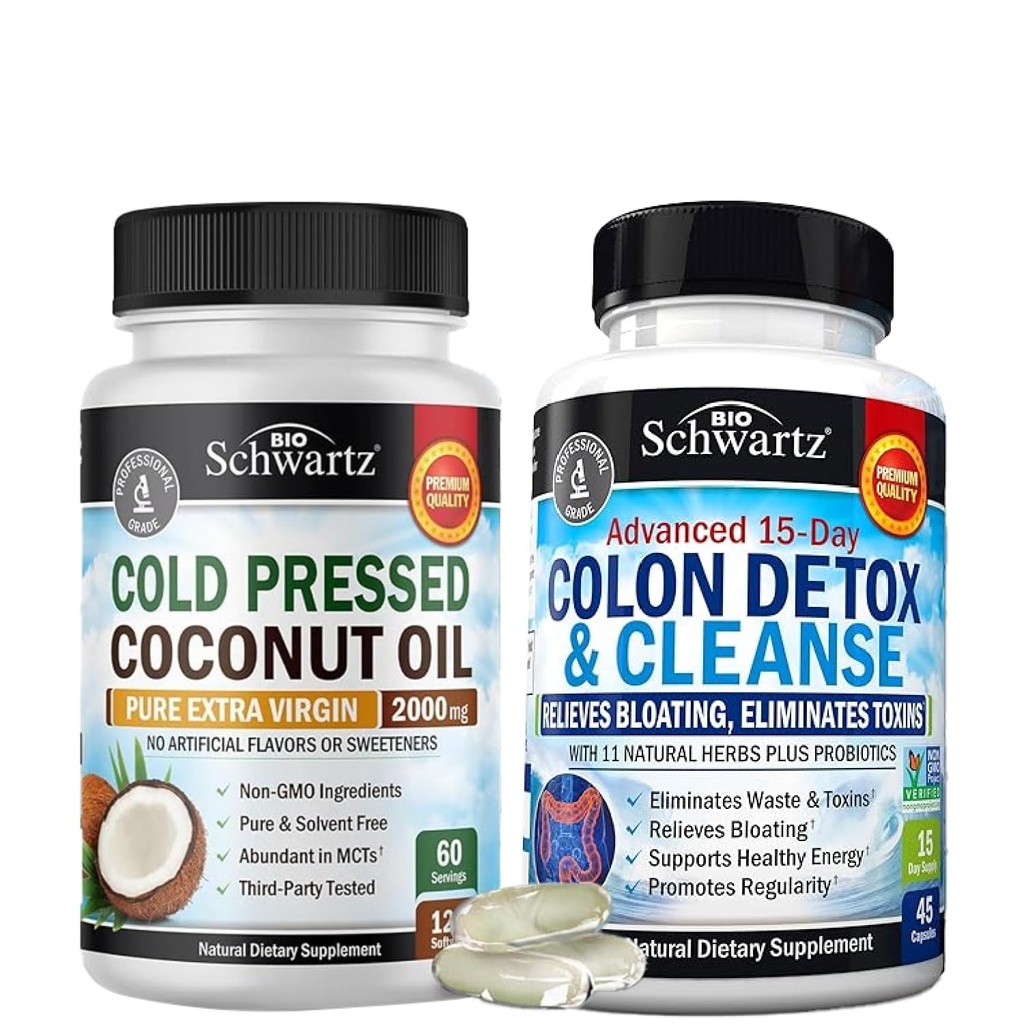 BioSchwartz 15 ημέρα καθαρισμού για Colon και Gut Health Plus κρύο πίεση MCT κάψουλες λαδιού καρύδας (2 μήνας εφοδιασμού)