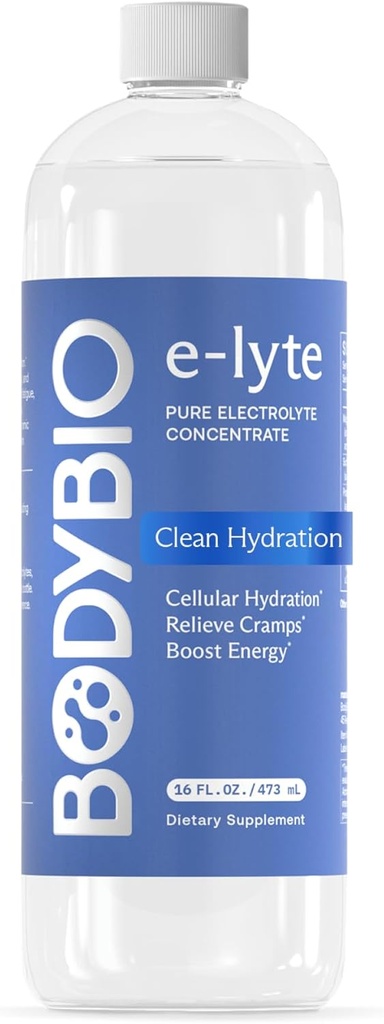 BodyBio e-Lyte - Υγρό Ηλεκτρολυτικό Πυκνό για Καθαρή Ενυδάτωση, Ενέργεια & Ανακουφιστικό Cramp - Χωρίς Ζάχαρη, Χωρίς Τεχνητές Γεύσεις, Χωρίς Γέμισμα, Κετό Φιλικό