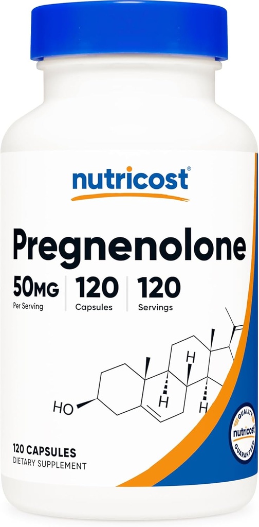Nutricost Pregnenolone 50mg, 120 κάψουλες - Μη ΓΤΟ, Χωρίς γλουτένη, Κηπευτικές κάψουλες