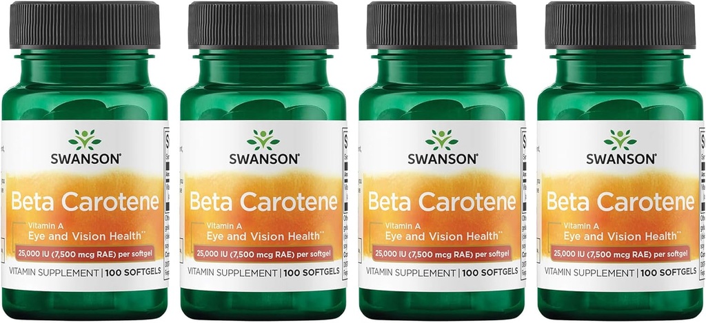 Swanson Beta-Carotene (Βιταμίνη A) 25000 Iu (7500 mcg) 100 Sgels (4 Συσκευασία)