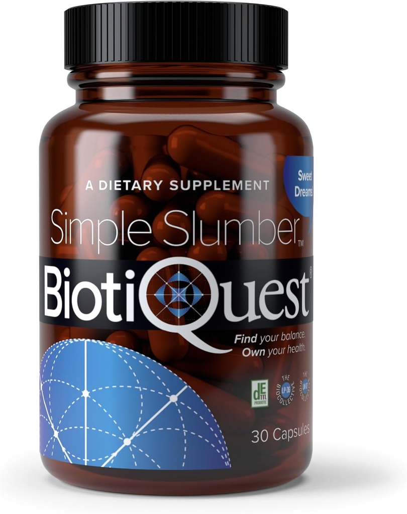 BiotiQuest Simple Slumber Probiotics to Help Improve Sleep Quality and Gut Health, 18 Billion CFU, Non-GMO, and Gluten Free, 30 Capsules
