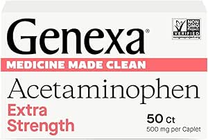 Genexa Clean Acetaminophen 500mg Extra Strength, Dye Free Pain Reliever Fever Reducer, 0% Τεχνητά Πρόσθετα, Πόνος Ιατρική για Ενήλικες, Ανακουφίζει Πονοκέφαλο, Οσφυαλγία, Ανώτερη Αρθρίτιδα Πόνος, 50 δισκία