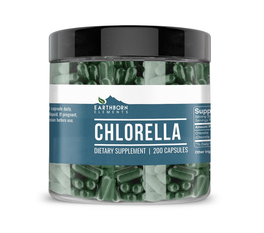 Earthborn Elements Chlorella 200 Capsules, Pure & Undiluted, No Additives