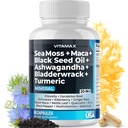 Sea Moss Maca Black Seed Oil Ashwagandha Bladderwrack Turmeric - Μανούκα Μέλι, elderberry, Βιταμίνη C & D3, Dandelion & Black Pepper - Μη ΓΤΟ - Vegan - Made in USA - 60ct