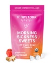 Pink Stork Πρωινά Γλυκά Ασθένειας, Βιολογικά Βατόμουρο Ginger Candy με βιταμίνη Β6, Υποστήριξη για την Αρρώστια Κίνησης, Προγεννητικό Έγκαυμα - Εγκυμοσύνη Πρέπει να έχει - 30 τυλιγμένα σταγόνες