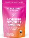 Pink Stork Morning Sickness Sweets, Organic Raspberry Ginger Candy with Vitamin B6, Support for Motion Sickness, Prenatal Heartburn - Pregnancy Must Haves - 30 Wrapped Drops