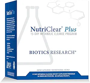 Βιοτική έρευνα NutriClear Plus Detox Πρόγραμμα, βολικό. Ένα πακέτο που σερβίρει. Εύκολο να ακολουθήσετε το πρόγραμμα καθαρισμού του μεταβολισμού. 17 Grams Οργανική Πρωτεΐνη Πρωτεΐνης Πρωτεΐνης, 30 συσκευασίες. Μπουκάλι σείκερ.
