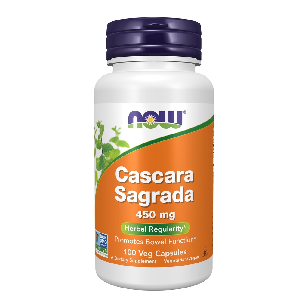 NOW Συμπληρώματα Τροφίμων, Cascara Sagrada (Rhamnus purshiana) 450 mg, Βότανο Κανονικότητα *, 100 κάψουλες Veg