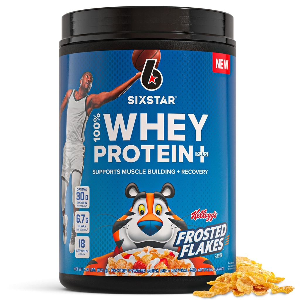 Six Star Whey Protein Powder Plus - Muscle Building & Recovery Formula with Whey Isolate Powder, BCAAs, 30g Protein, Immune Support - Συμπληρώματα μετά την προπόνηση - Kellogg's Frosted Flakes Flavor, 1,8 lbs