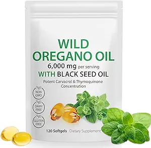 Oil of Oregano Softgels - Wild Oregano Oil 6,000mg with Black Seed Oil 200mg Capsules, 120 Count, Potent Carvacrol & Thymoquinone, Non-GMO, Dairy Free, Gluten Free
