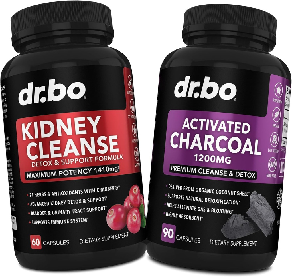 Kidney Cleanse Detox & Ενεργοποιημένος άνθρακας - Φυσικό εκχύλισμα Cranberry & Uva Ursi για την υποστήριξη των νεφρών, της ουροδόχου κύστης και των ουροφόρων οδών υγεία - Carcout carcoal χάπια για το στομαχικό αέριο και την αύξηση της υποστήριξης