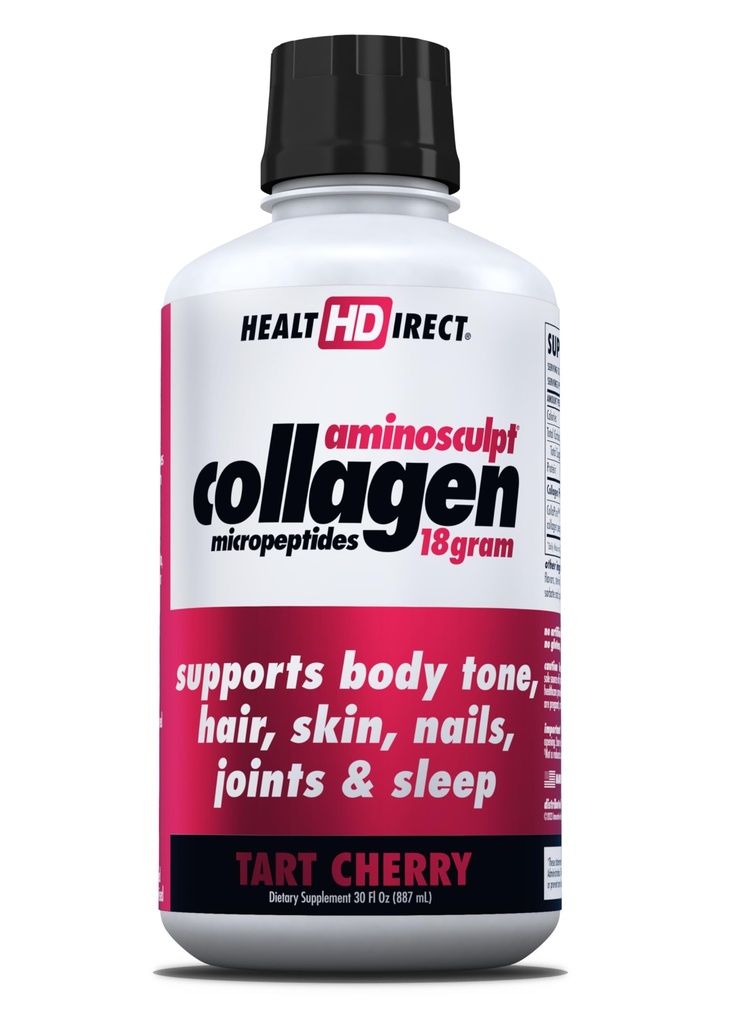 ΥΓΕΙΑ DIRECT AminoSculpt Sugar-Free Collagen Supplement - Υψηλής ισχύος Ιατρική-Γραφική πρωτεΐνη για τα μαλλιά, το δέρμα, τα νύχια & τις αρθρώσεις, Grass-Fed, μη-GMO, Υγρό κολλαγόνο - Tart Cherry - 30 Fl Oz