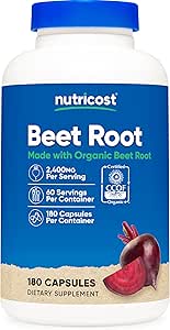 Nutricost Beet Root 2400mg, 180 κάψουλες - CCOF Certified Made with Organic Beet Root, Superfood, 60 εξυπηρετούν