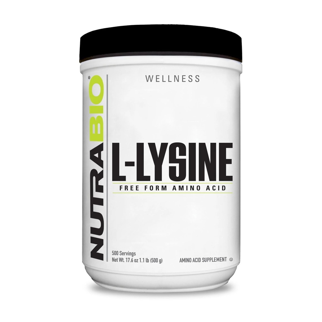 NutraBio L-Lysine Powder 500g – Απαραίτητο αμινοξύ για τον μεταβολισμό πρωτεϊνών, την υποστήριξη του κολλαγόνου, & την υγεία του ανοσοποιητικού – Καθαρή, χωρίς γεύση, μη ΓΤΟ, Vegan- 500 εξυπηρετεί