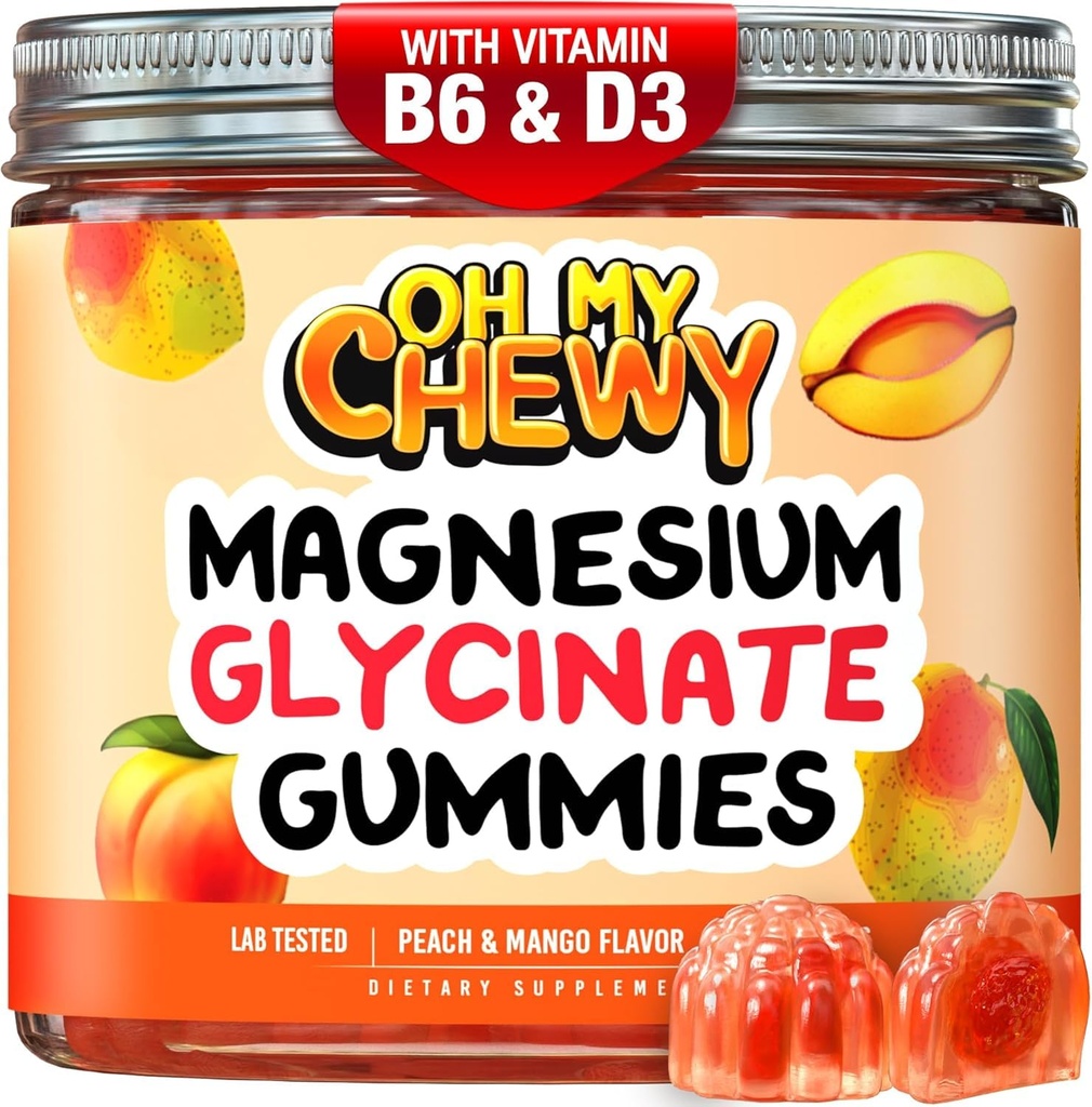 Κεντρο-γεμισμένο Μαγνήσιο Γλυκινικό Gummies 400MG - Υψηλή απορρόφηση για παιδιά, εφήβους & ενήλικες - Συμπλήρωμα για ύπνο, ηρεμία & μυϊκή χαλάρωση με B6 & D3 - Χωρίς γλουτένη & Vegan Friendly - 60 Count