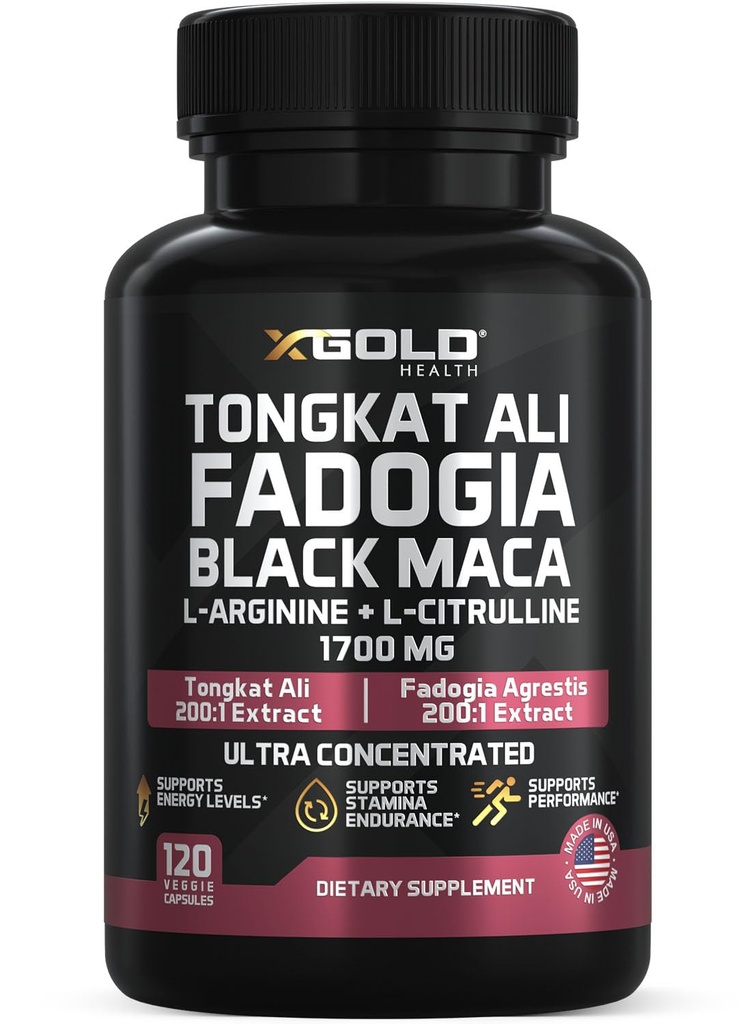 X Gold Health Tongkat Ali + Fadogia Agrestis + Black Maca – Ενέργεια, Ζωτικότητα & Stamina Booster για άνδρες και γυναίκες Made in USA
