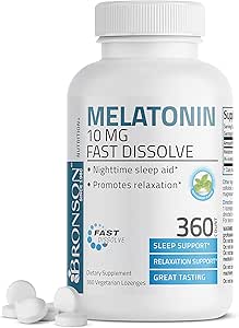 Bronson Melatonin 10 MG Fast Dissolve Peppermint Tablets, Promotes Relaxation, 360 Chewable Vegetarian Lozenges