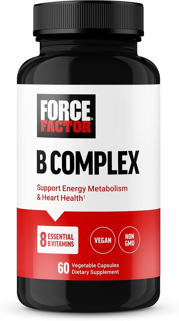 FORCE FACTOR Vitamin B Complex για την υποστήριξη της ενέργειας, ζωτικότητα, και την υγεία της καρδιάς, περιλαμβάνει βιταμίνη Β1, βιταμίνη Β2, βιταμίνη Β3, βιταμίνη Β6, βιταμίνη Β12, και More, Vegan, μη-ΓΤΟ, 60 κάψουλες λαχανικών