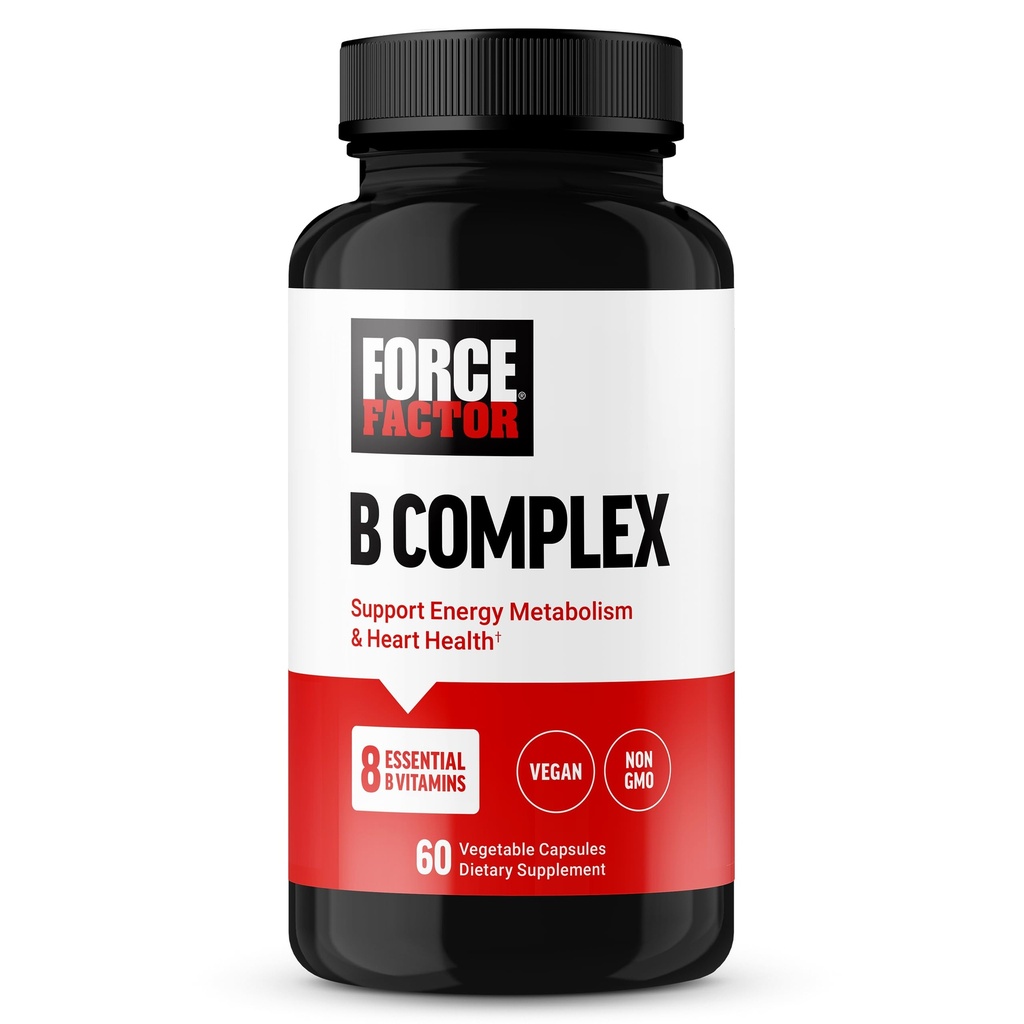 FORCE FACTOR Vitamin B Complex για την υποστήριξη της ενέργειας, ζωτικότητα, και την υγεία της καρδιάς, περιλαμβάνει βιταμίνη Β1, βιταμίνη Β2, βιταμίνη Β3, βιταμίνη Β6, βιταμίνη Β12, και More, Vegan, μη-ΓΤΟ, 60 κάψουλες λαχανικών