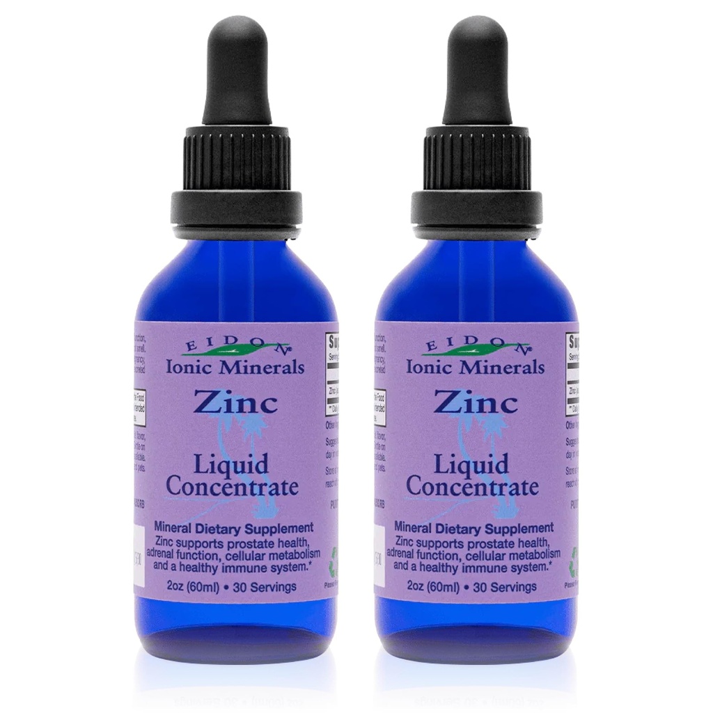 Eidon Ionic Minerals Liquid Zinc Concentrate - Ionic Zinc Sulfate Supfate Supps for Men, Women, & Kids, Support Immune System, Hair and Skin, Liver and Kidney Health - 2 oz, 2 Pack