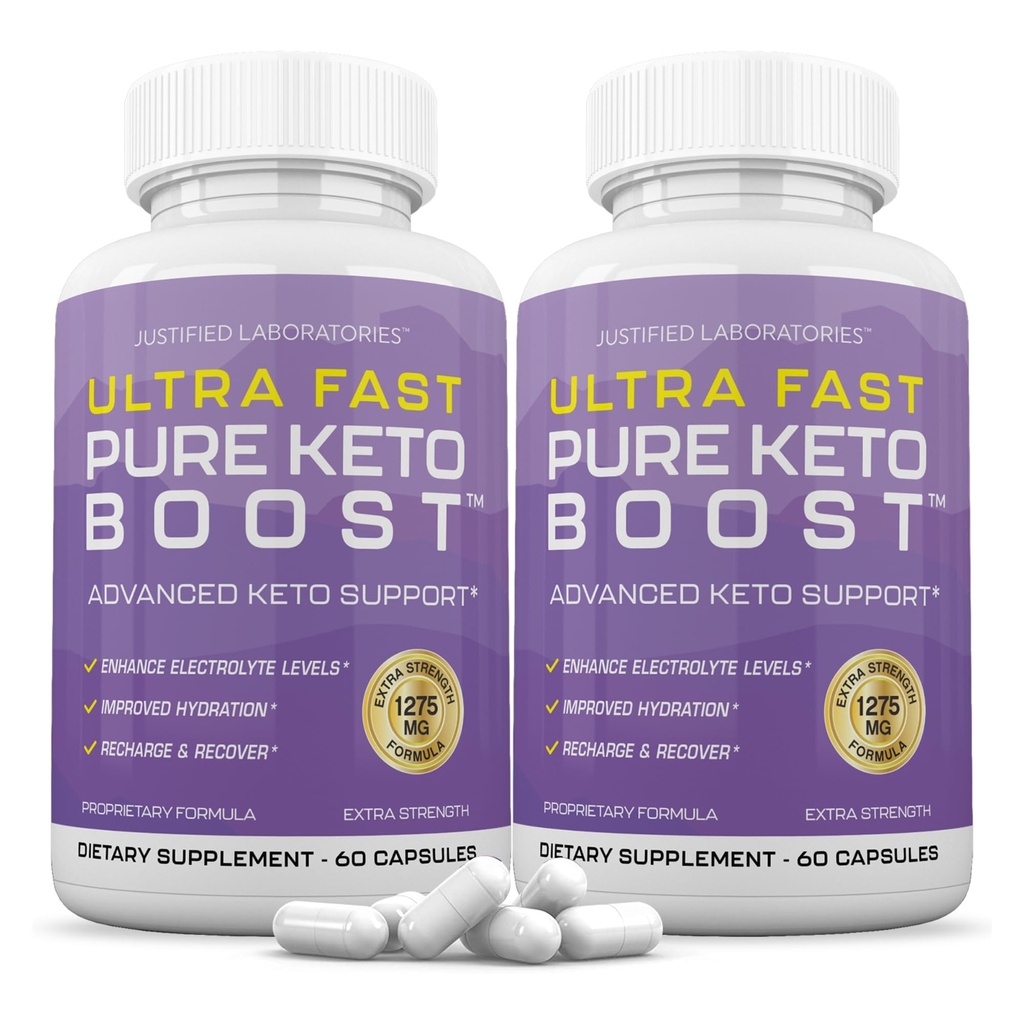 Justified Laboratories (2 Pack Ultra Fast Pure Keto Boost Pills 1275MG Νέα & Βελτιωμένη Φόρμουλα Περιέχει μηλίτη μηλίτη επιπλέον παρθένο ελαιόλαδο σκόνη πράσινο φύλλο τσαγιού 120 κάψουλες