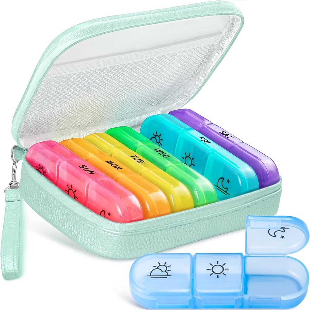 Χαριτωμένο Pill Organizer 3 φορές την ημέρα, Μεγάλη υπόθεση ημερήσιο χάπι για τις γυναίκες, Φορητό κουτί χάπια 7 ημέρα για την τσάντα & Zipper να κρατήσει βιταμίνες, φάρμακα, ιχθυέλαια, συμπληρώματα (κυανό μπλε)