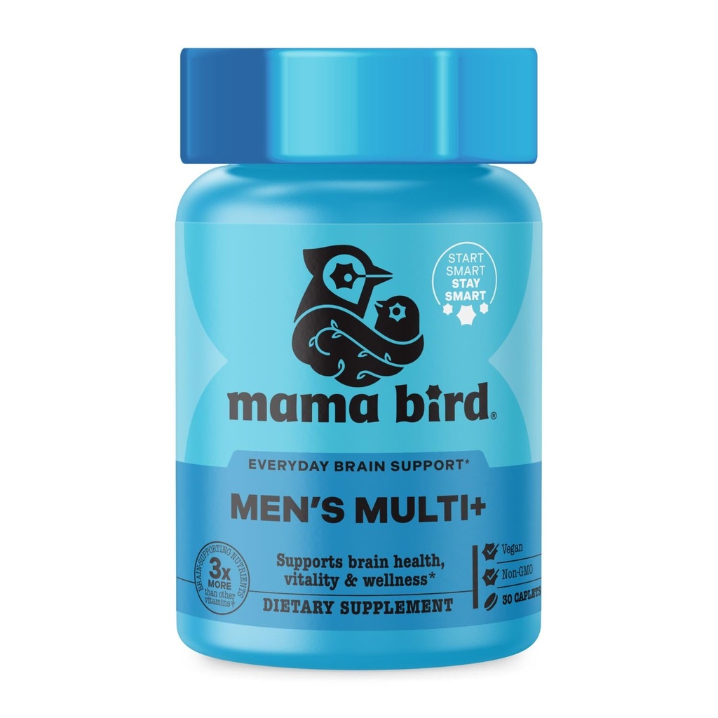 Mama Bird Men's Multi+ (30 Servings) Mens Multivitamins - Methylfolate, Vitamin B6, Vitamin B12 - Organic Antioxidant Blend, Herbs - Non GMO, Third-Party Tested, Vegan & Gluten Free