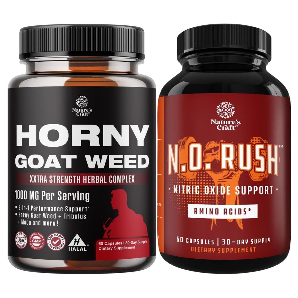 Bundle of Horny Goat Weed Extract Complex and Energizing Nitric Oxide Supplement for Men - with Tribulus Saw Palmetto L Arginine and Tongkat Ali Extract - Νιτρικά χάπια oxide για άνδρες με ρίζα τεύτλων