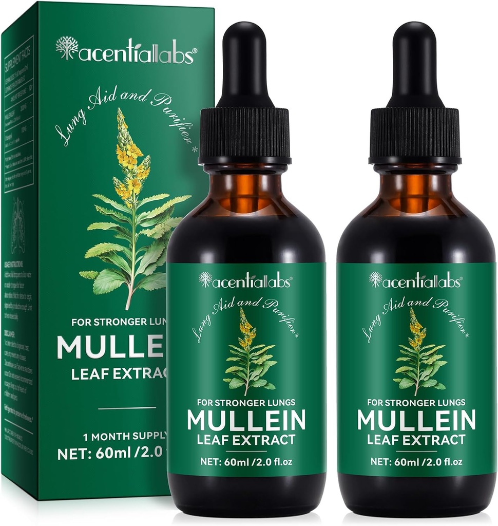 Mullein Leaf Extract for Lungs,Mullein Drops for Lungs,Mullein Chlorophyll Drops for Lungs,Mullein Herbal Supplements with Chlorophyll (2Pack)