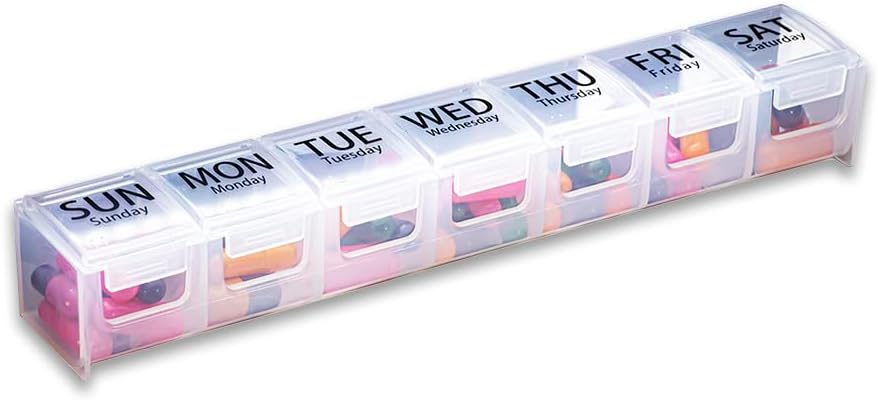 GMS Weekly Pill Organizer - 7-Day Labeled θήκη χάπι για συμπληρώματα, βιταμίνες και φαρμακευτική αγωγή - Secure Latches - Ιδανική για καθημερινή χρήση & Ταξίδι - Καθαρίστε
