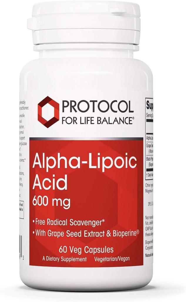 Πρωτόκολλο Alpha Lipoic Acid 600mg - εκχύλισμα σπόρων σταφυλιών και βιοπερίνης - 60 Veg Caps