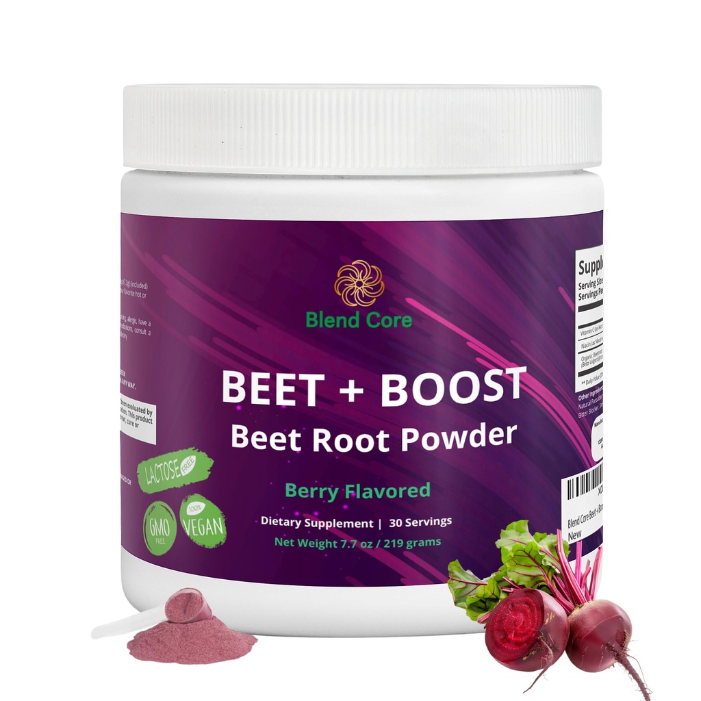 Beet + Boost Organic Beet Root Powder - Berry Flavored Beetroot Powder with Acai, Stevia, Vitamin C, Micro Ingredients Beet Juice Powder, Pre Workout for Athletics, Vegan, Non-GMO
