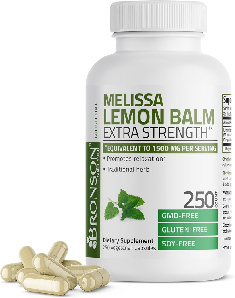 Bronson Melissa Lemon Balm Extra Strength, Non-GMO, 250 Vegetarian Capsules