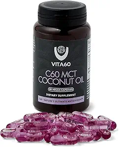 C60 Oil Capsules | Age-Defying Vitality and Antioxidant Support | 99.99% Pure Solvent Free C60 | Organic Oil | Vegan Friendly | Superior Customer Service (Coconut Oil)