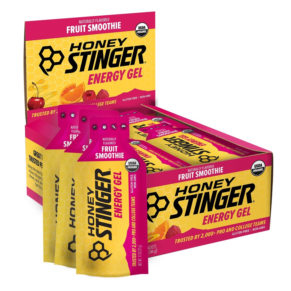 Μέλι Stinger Βιολογικά Φρούτα Smoothie Ενέργεια Gel, Χωρίς γλουτένη & καφεΐνη, για άσκηση, τρέξιμο και απόδοση, Αθλητική Διατροφή για το σπίτι & γυμναστήριο, Προ & μέση προπόνηση, 24 Πακέτο, 26.4 Ουγγιά