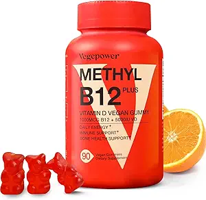 Vitamin B12 D3 Vegan Gummies - 90 Count I 1000 MCG Methyl B12 & 5000 IU Vitamin D Gummy Chewable Supplements for Adults & Kids - Immune Health & Daily Energy Boost - Non-GMO, Orange