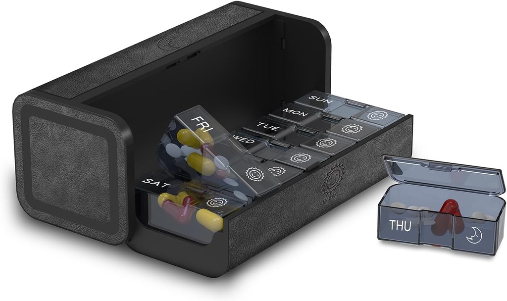 Pill Organizer 2 φορές την ημέρα, Am Pm δύο φορές την υπόθεση ημερήσιων χαπιών, Αποσπώμενο κουτί μεγάλων ταξιδιών 7 ημέρα, Εβδομαδιαίο δοχείο χάπια για τη βιταμίνη ιατρική συμπλήρωμα ιχθυέλαιο (μαύρο)