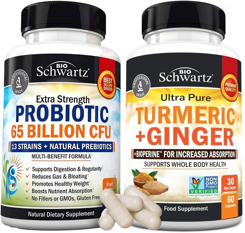 Βιολογικό Turmeric Curcumin και Ginger συμπλήρωμα (1 μήνας προσφοράς) Plus 65 δισεκατομμύρια CFU ημερήσιο συμπλήρωμα προβιοτικών (1 μήνας προσφοράς)