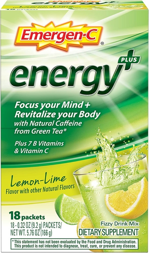 Emergen-C Energy+, με βιταμίνη Β, βιταμίνη C και φυσική καφεΐνη από πράσινο τσάι (18 κόμης, βατόμουρο Acai Γεύση) συμπλήρωμα διατροφής μείγμα ποτών, 0,33 ουγγιά συσκευασίες σκόνης
