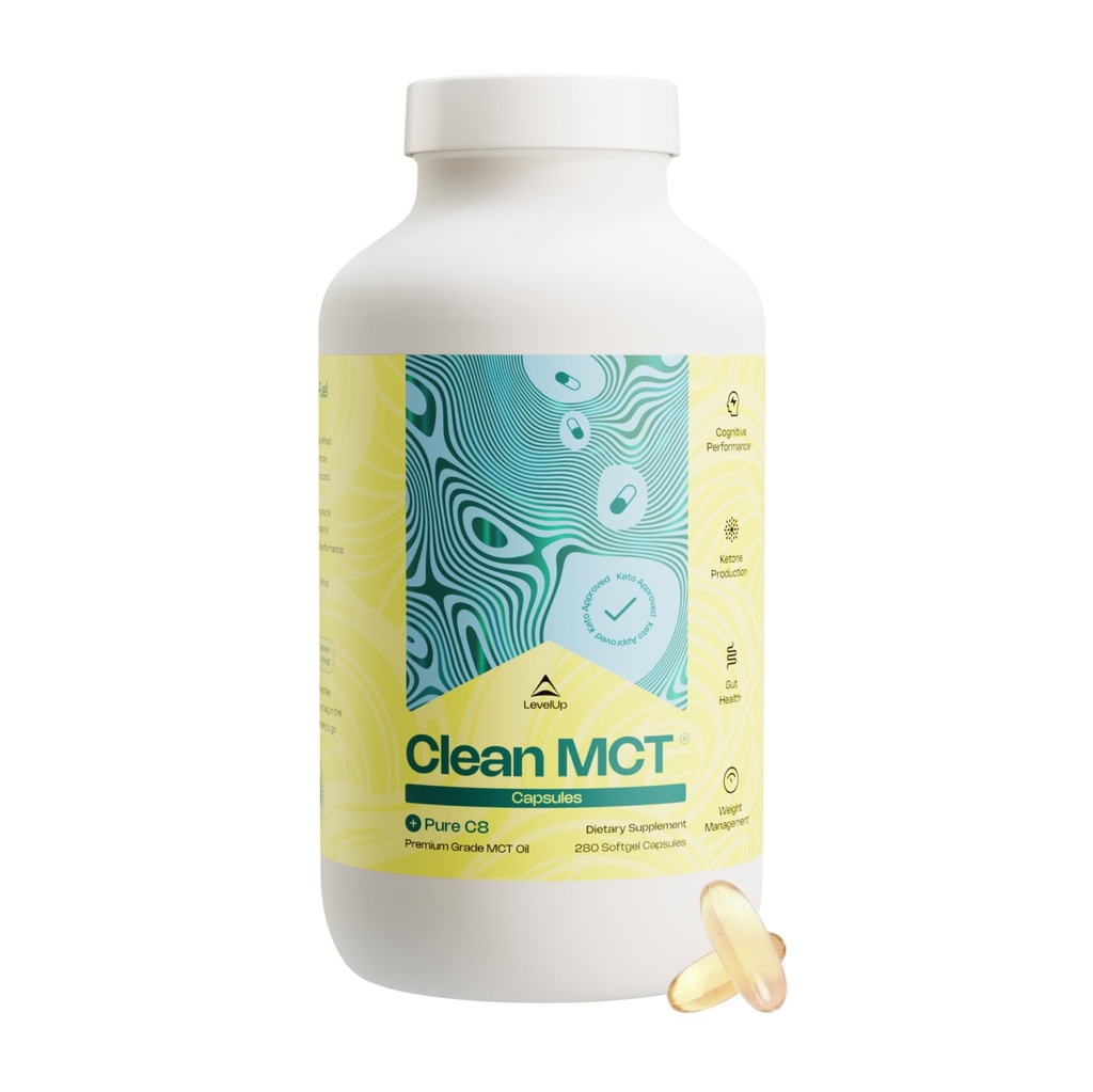 LevelUp Clean MCT Oil Capsules - 100% Caprylic C8 για την Ενέργεια, Εστίαση, Διαχείριση Βάρος, Υγεία Ούρων, Εγκέφαλος Superfuel - Keto συμπλήρωμα για Κετογόνο Διατροφή και Κετόνες - Μη-GMO (280 Count)
