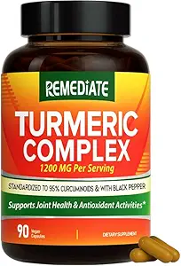 Turmeric Curcumin, 1200 mg Turmeric Root Extract & Powder, Standardized to 95% Curcuminoids, Υψηλής Ικανότητας Κοινή Υποστήριξη Υγείας, Ενισχυμένη Απορρόφηση με Μαύρο Πιπέρι, 90 Vegan Caps