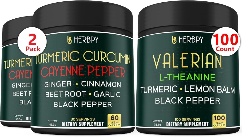 Bundle 7in1 Turmeric Curcumin & 5in1 Valerian Root Supplement - Υποστήριξη Digestion, Heart Health, Immune and Relaxation
