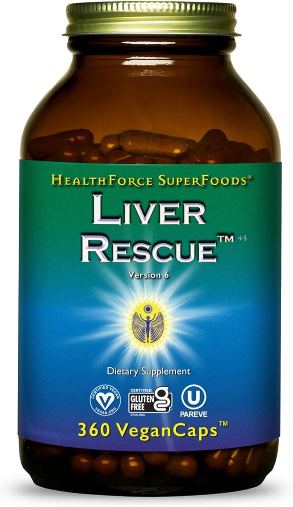 HealthForce SuperFoods Liver Rescue - Natural Liver Cleanse - με Ρίζα Γαϊδουράγκαθου & Δαντελιάς - Χωρίς γλουτένη & Vegan - 360 κάψουλες