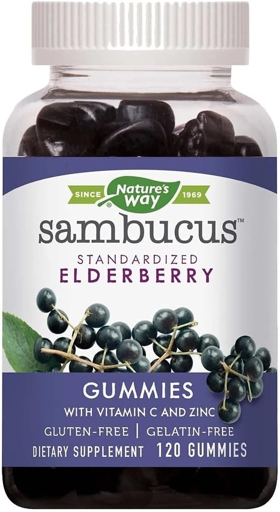 Ο τρόπος της φύσης Sambucus Elderberry με βιταμίνη C και ψευδάργυρο, 120 Gummies