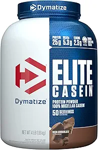 Dymatize Elite Casein Protein Powder, Slow Absorbing with Muscle Building Amino Acids, 100% Micellar Casein, 25g Protein, 5.4g BCAAs & 2,3g Leucine, Βοηθά Overnight Recovery, Smooth Vanilla, 2 Λίρες