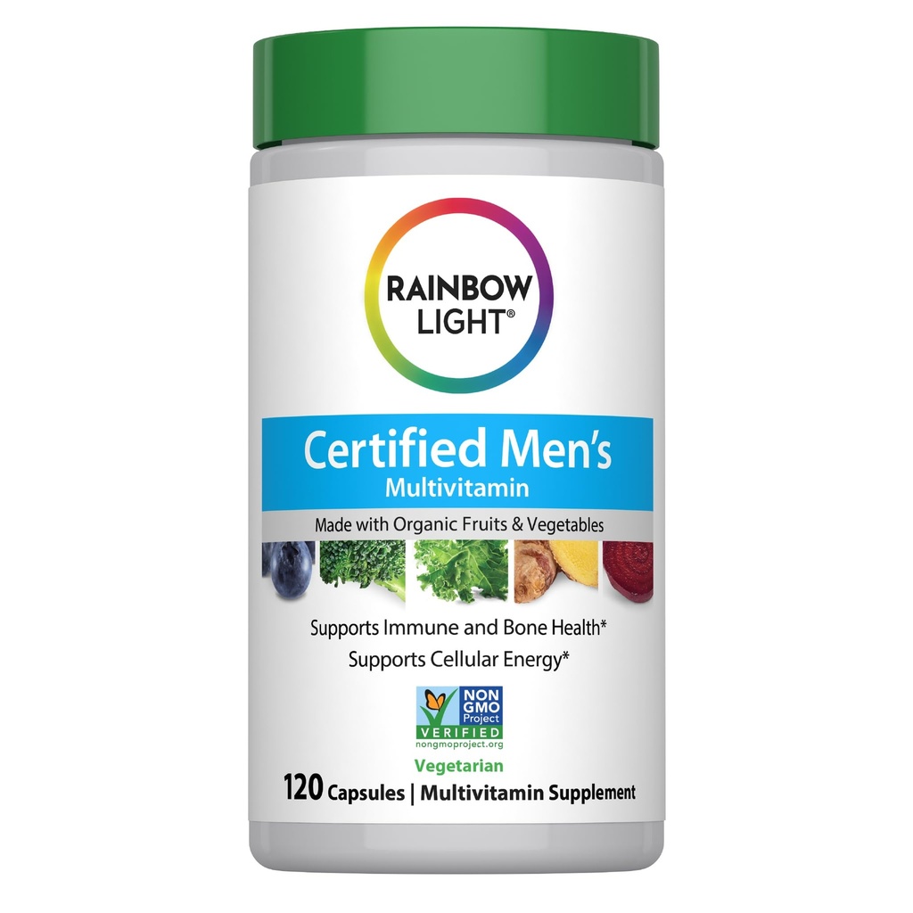 Rainbow Light Multivitamin for Men | 120 Capsules | Made with Organic Fruits and Vegetables | Supports Immune and Bone Health | Includes a Prebiotic & Probiotic Blend