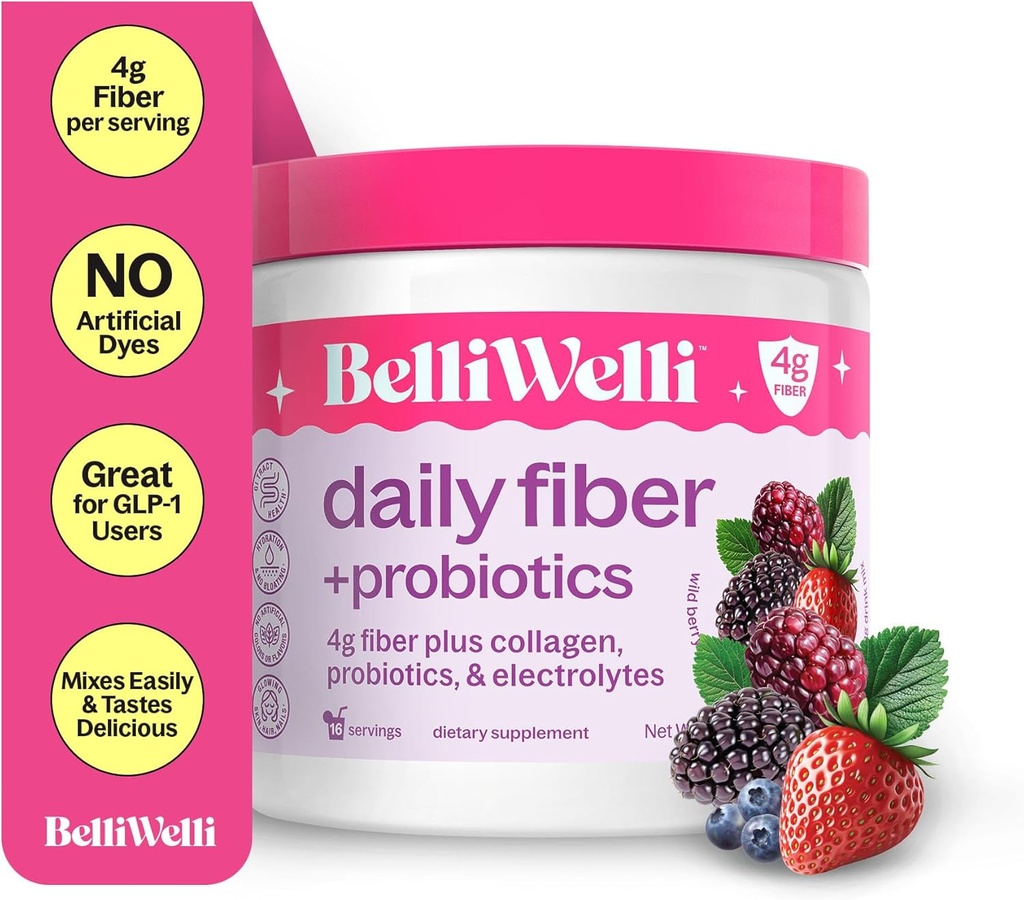 Belli Welli Fiber συμπλήρωμα για γυναίκες & άνδρες – Premium καθημερινή σκόνη ινών από οργανική ακακία με προσθήκη κολλαγόνου, ηλεκτρολυτών & προβιοτικών – Δεν Bloat, δυσκοιλιότητα & υποστήριξη της υγείας των ούρων (Άγριο μούρο)