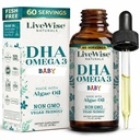 LiveWise Naturals DHA Omega-3 Υγρές σταγόνες για βρέφη και τοντλερς, Vegan-Friendly Omega-3 Βασικό συμπλήρωμα, προωθεί υγιή εγκέφαλο, μάτια, άμυνα του σώματος, το μωρό και τοντλερ διατροφή