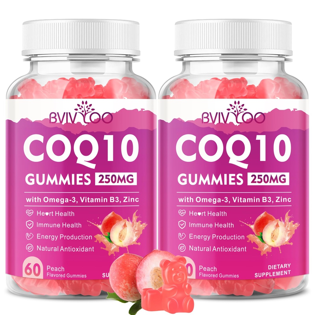 2 συσκευασία CoQ10 Gummies 250mg, Plus Omega-3, βιταμίνη Β3 & ψευδάργυρος, μαγνήσιο - Υψηλή απορρόφηση Συνένζυμο Q10 συμπληρώματα για την υγεία της καρδιάς, κυτταρική ενέργεια, & αντιοξειδωτική υποστήριξη, 120 Count