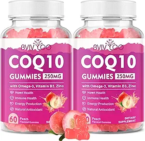 2 συσκευασία CoQ10 Gummies 250mg, Plus Omega-3, βιταμίνη Β3 & ψευδάργυρος, μαγνήσιο - Υψηλή απορρόφηση Συνένζυμο Q10 συμπληρώματα για την υγεία της καρδιάς, κυτταρική ενέργεια, & αντιοξειδωτική υποστήριξη, 120 Count
